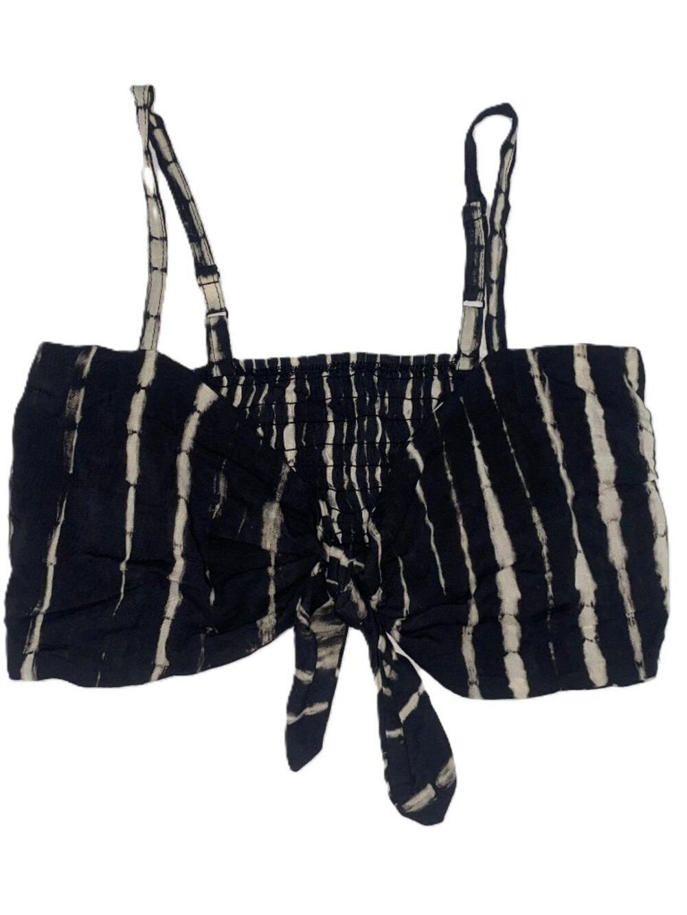 Y2K Beachy Tie Dye Crop Top Smocked Ruffle Boho Summer Bralette Black Cream S